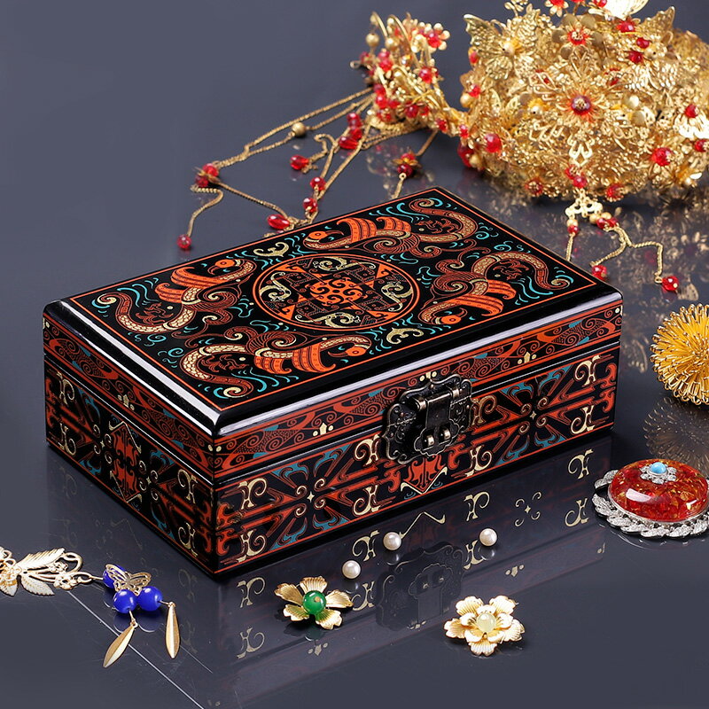 復古風漢紋漆器首飾盒古典木質荊楚中國風禮品盒高端禮盒包裝定製