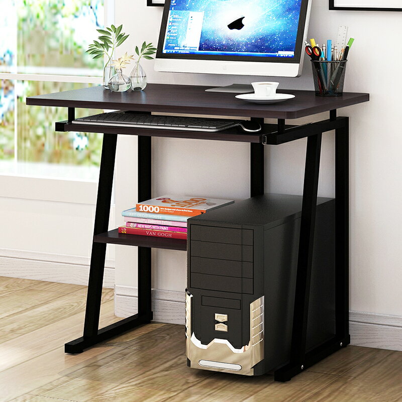 電腦桌臺式家用書桌簡約臥室小桌子 省空間簡易書架一體桌寫字臺