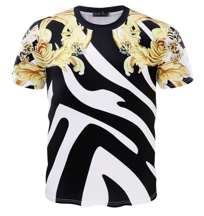 FINDSENSE Z1 日系 流行 男 時尚 3D 黑白撞色 大黃花圖案 短袖T恤 特色短T