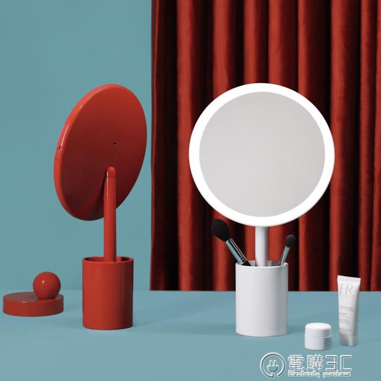 MUID筆筒鏡充電美妝桌面台式化妝鏡帶燈宿舍便攜梳妝led鏡子補光