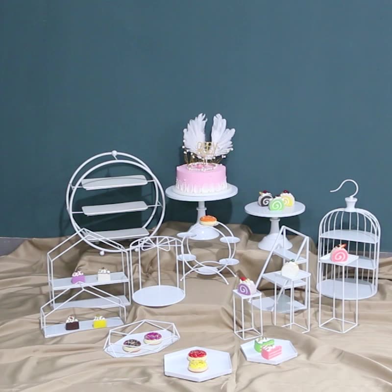 生日裝飾甜品臺展示架擺件歐式冷餐茶歇擺臺白色蛋糕點心托盤架子