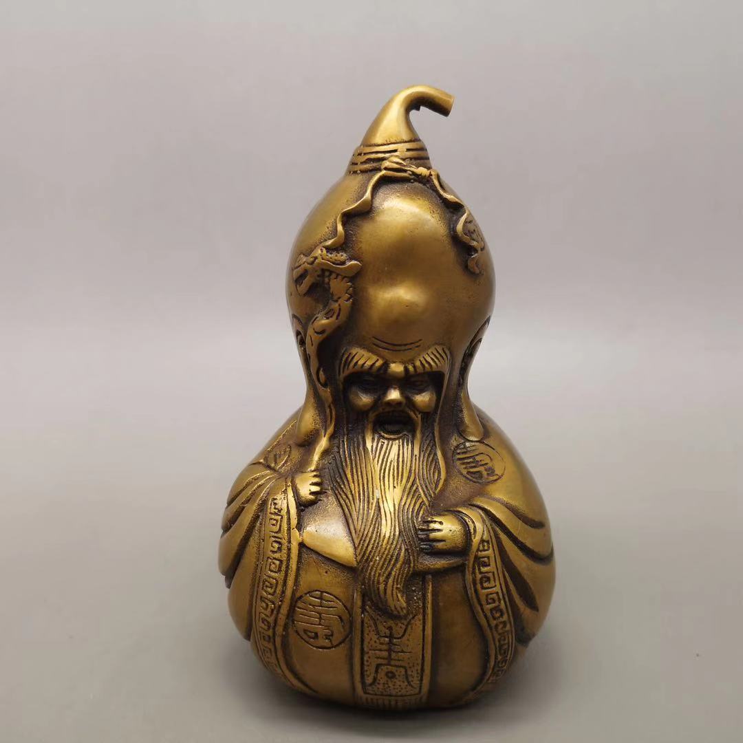 黃銅老壽星增壽賀壽工藝禮品家居裝飾品銅器擺件銅葫蘆壽星擺件