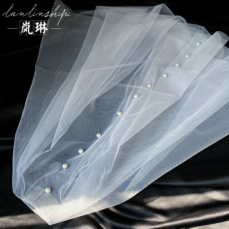 簡約氣質韓版珍珠點綴發梳頭紗影樓造型婚紗禮服配飾新娘婚禮頭