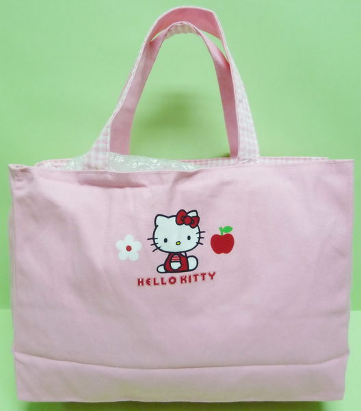 【震撼精品百貨】Hello Kitty 凱蒂貓 手提袋 側坐蘋果白花 震撼日式精品百貨