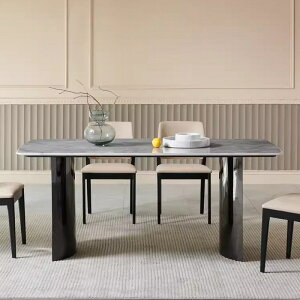 【免運】美雅閣| 輕奢意式天然微晶石餐桌大理石長方形小戶型家用飯桌椅組合