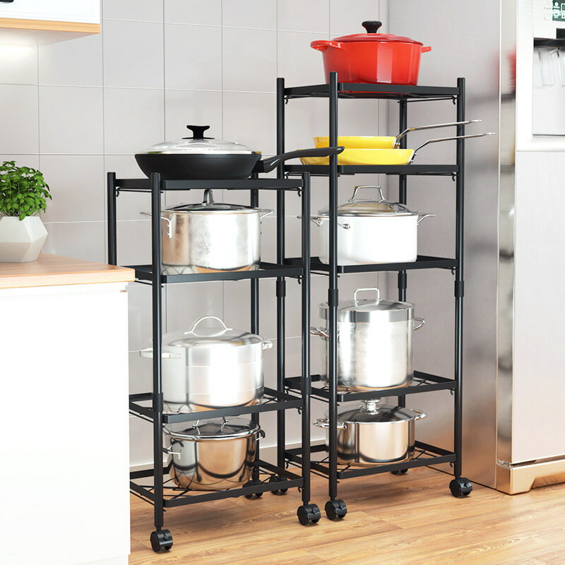 黑色多層廚房收納鍋架 創意落地可旋轉廚房置物架子多功能架子