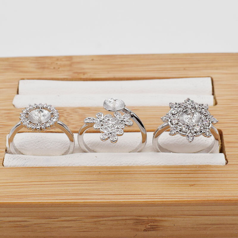 DIY配件 鍍玫瑰金白金天然珍珠戒指托 指環活節空托 配圓珠或扁圓