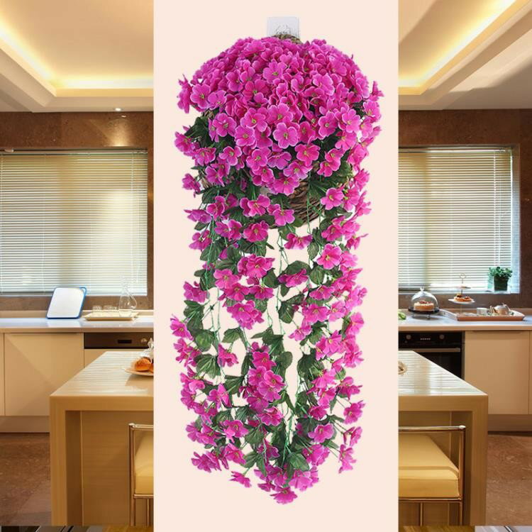 模擬紫羅蘭花藤壁掛吊蘭花塑膠花花藤裝飾花客廳絹花花藤藤條壁掛《臺北日光》