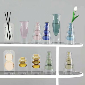 歐式創意玻璃花瓶玻璃彩色雙層花瓶水培花瓶客廳餐桌擺件