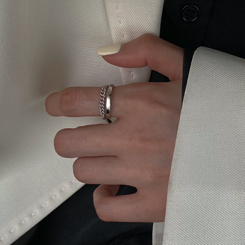925純銀鏈條戒指女ins潮酷嘻哈食指戒男冷淡風暗黑系字母復古指環 2