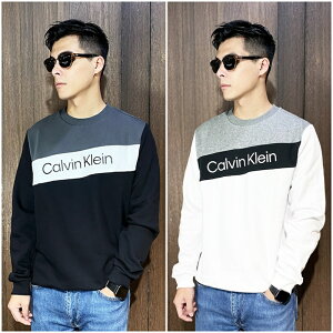美國百分百【全新真品】Calvin Klein 大學T 刷毛 棉質 CK 長袖上衣 拼色 logo 黑色/白色 CQ34