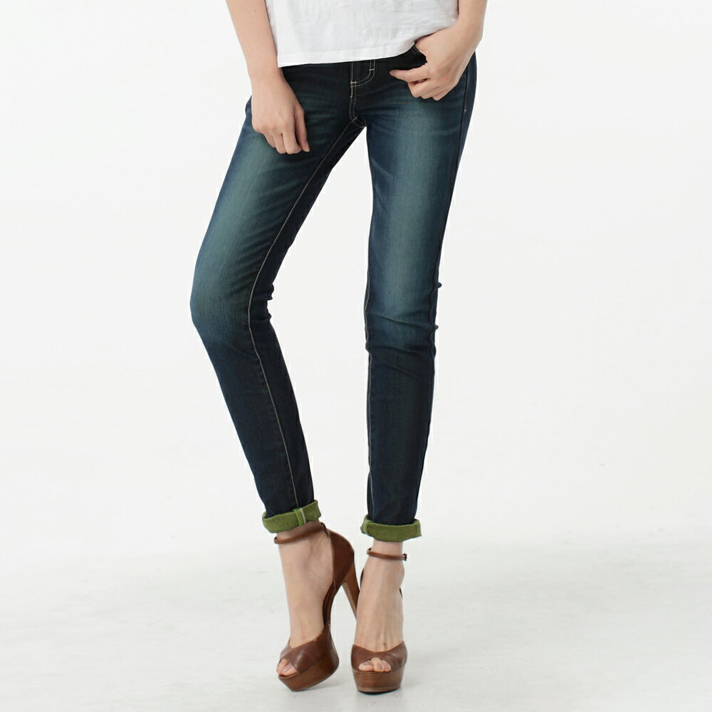 閃色圓織窄直筒牛仔褲