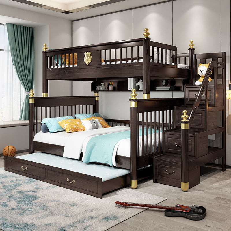 新中式上下鋪床二層全實木兒童高低雙層床成人1.8米可定制上下床