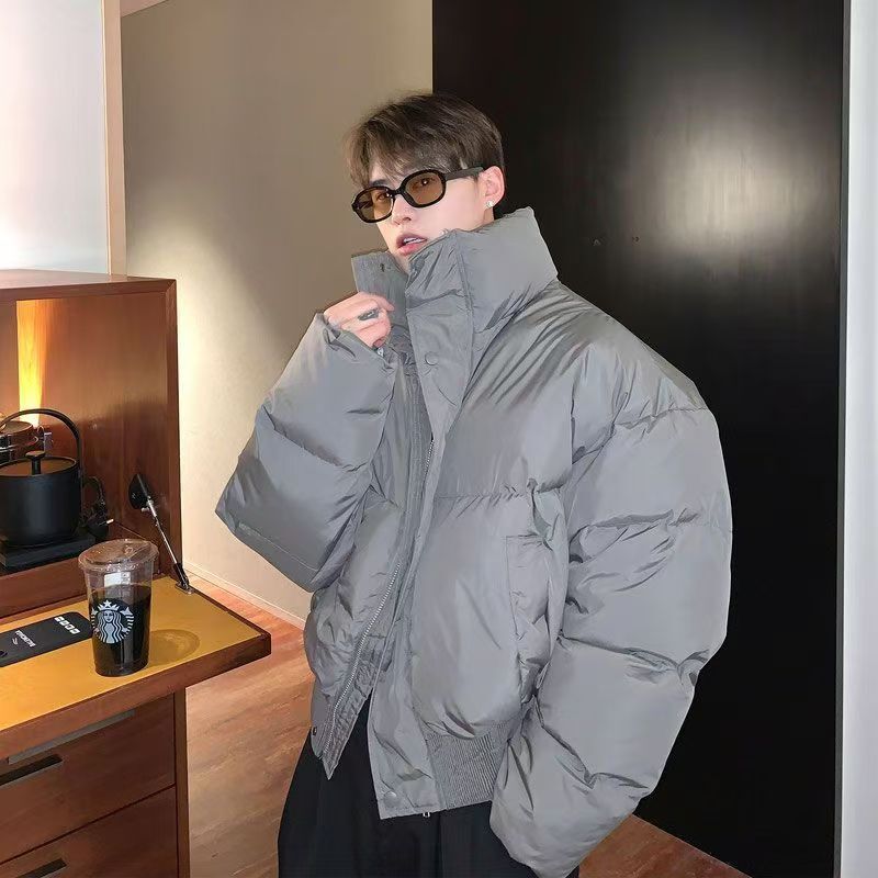 美式短款cleanfit立領羽絨外套 情侶裝 高階感穿搭 羽絨衣 麵包服 厚外套 寬鬆 黑色 鋪棉外套 保暖外套
