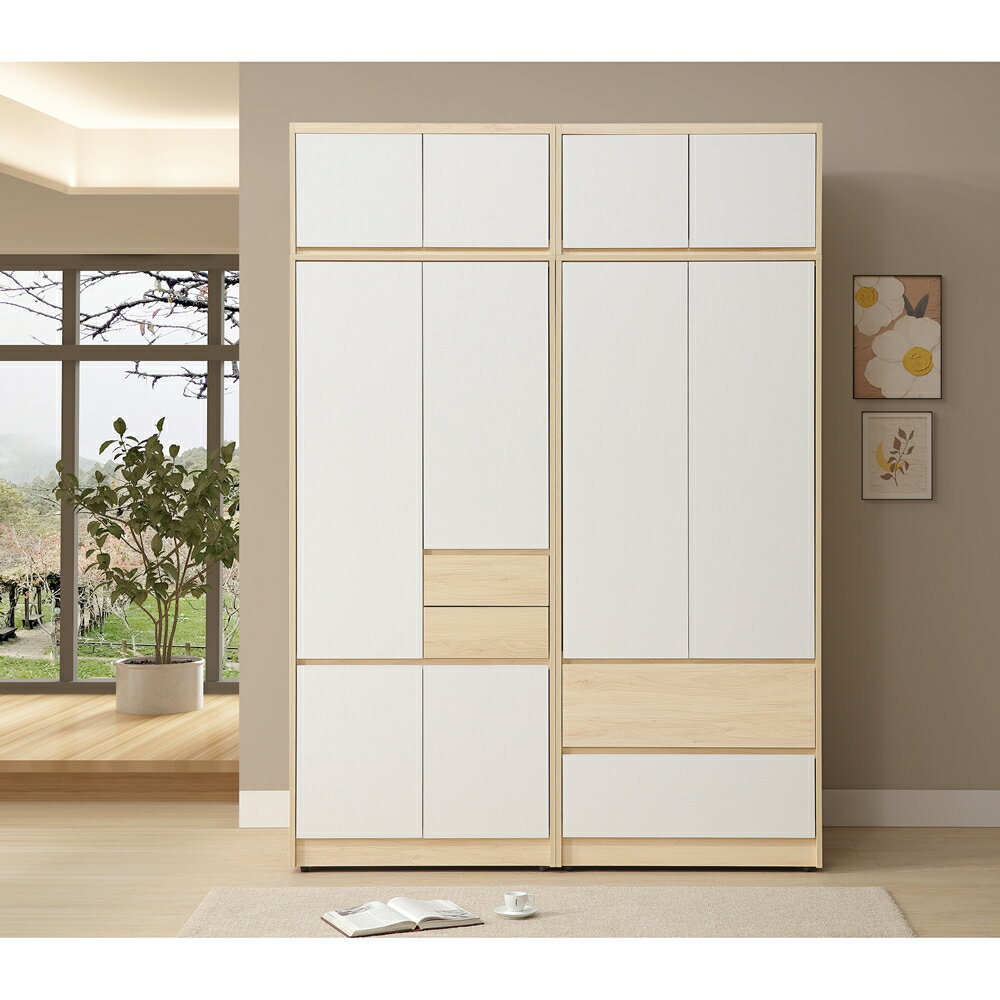 【直人木業】綠建材彩妝板溫馨系列跳色衣櫃162公分(兩小抽四開門81公分+雙抽開門81公分)｜APP結帳再賺4%點數 1