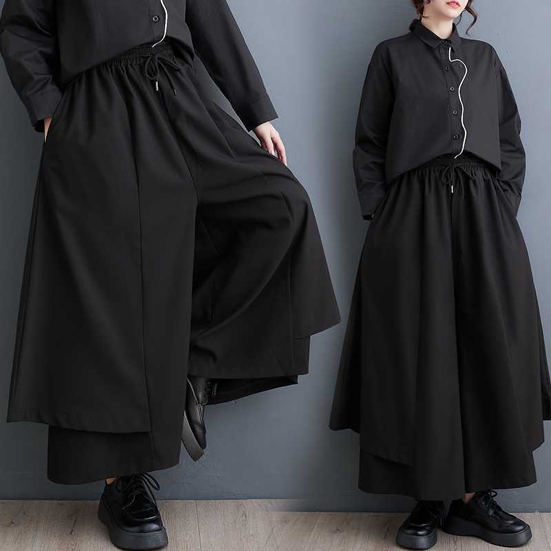 【巴黎精品】休閒褲寬管長褲-寬鬆彈性腰圍九分褲女褲子a1eb11