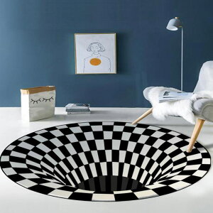 跨境黑白幾何視覺圓形地毯客廳茶幾沙發毯3D立體錯覺旋渦陷阱地毯