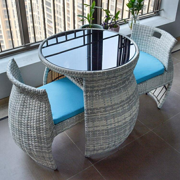 陽台桌椅組合 網紅藤椅三件套簡約戶外庭院花園休閒藤編桌椅