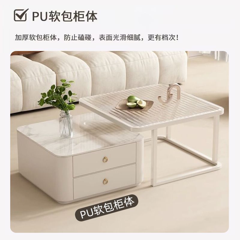 免運 可開發票 茶几 奶油風方形茶幾客廳家用小戶型簡約現代巖板輕奢網紅玻璃小茶幾桌