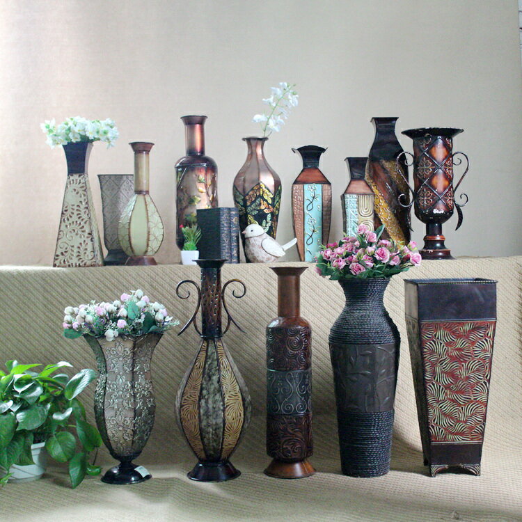 歐式巴洛克復古鐵藝花瓶 仿古董樣花盆器 家居裝飾品 櫥窗陳列1入