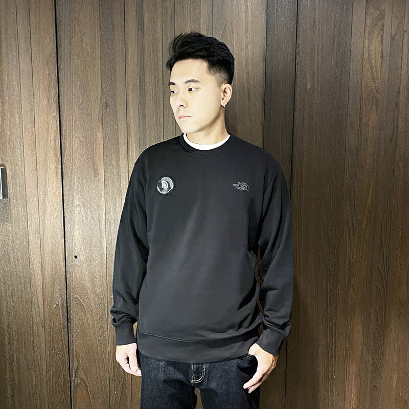 美國百分百【全新真品】The North Face 北臉 大學T 毛巾布 棉質 TNF 長袖上衣 logo 黑色 DF36