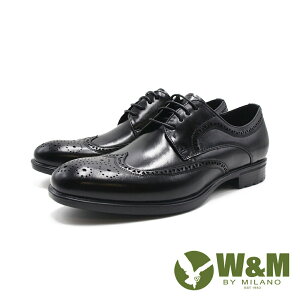 W&M(男)MD輕感菱形紋綁帶紳士皮鞋 男鞋－黑色(另有咖色)