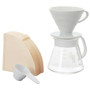 《HARIO》V60白色02濾杯咖啡壺組 (磁石濾杯+咖啡壺+濾紙+量匙/XVDD-3012W)