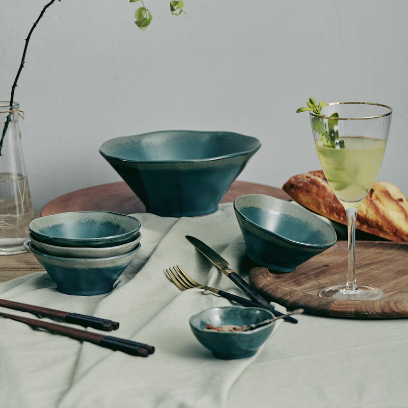 陶瓷斗笠碗大飯碗創意大碗湯碗拌麵碗 北歐孔雀綠ins餐具1入
