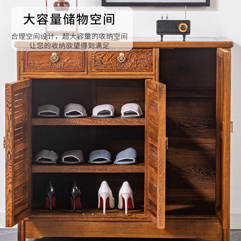 紅木家具雞翅木鞋櫃中式鬥櫃實木明清古典中式古典門廳櫃雕花三門