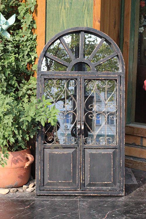 花園家居裝飾 法式鄉村 做舊木質壁掛假窗式鏡子 墻飾 園藝雜貨1入