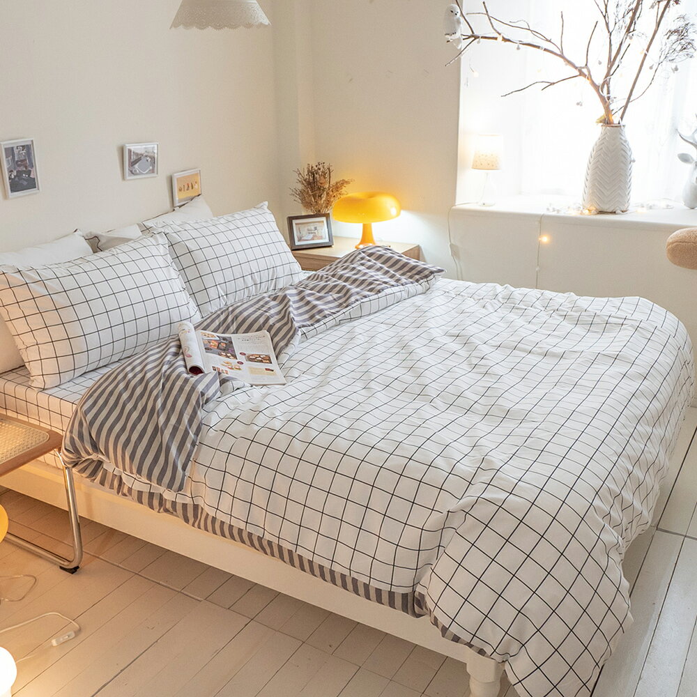北歐磨毛 床包 被套 兩用被單人/雙人床包組 [格子兒] 台灣製造 棉床本舖  喵
