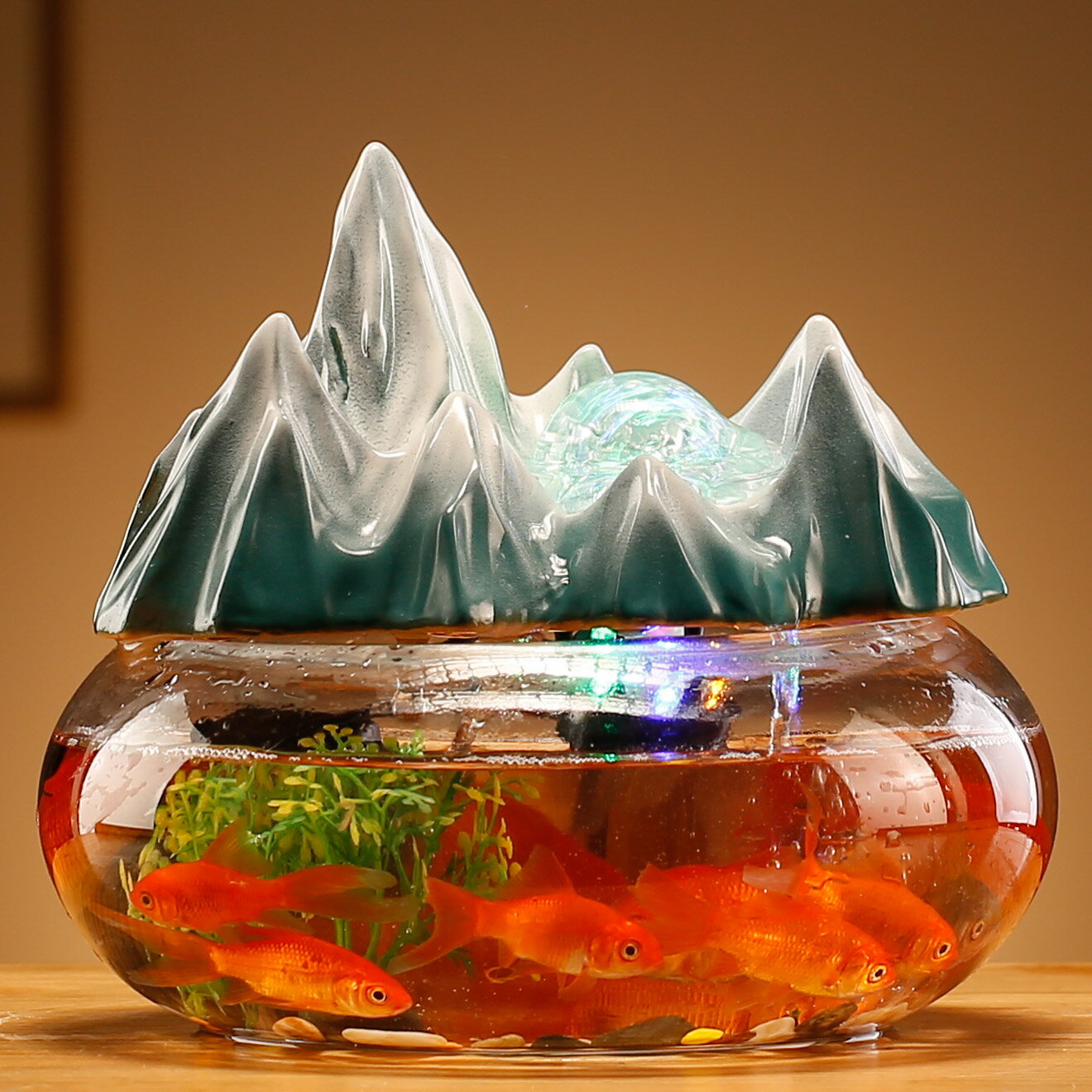 流水招財擺件循環水加濕器創意假山魚缸小型桌面陶瓷新居客廳裝飾