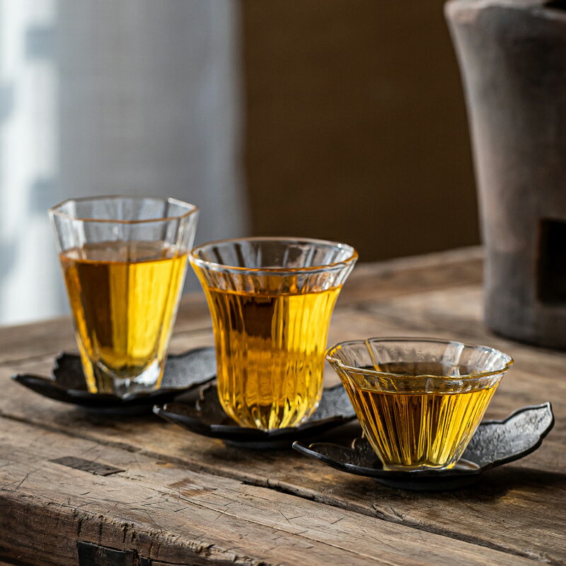 日式手工耐熱玻璃品茗杯加厚防燙透明小茶杯功夫茶具家用聞香杯子