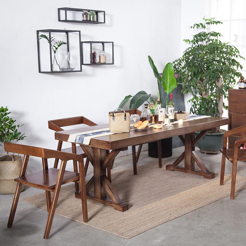 【免運】可開發票 餐桌椅組合原木長方形簡約現代飯桌美式復古北歐咖啡廳全實木桌子