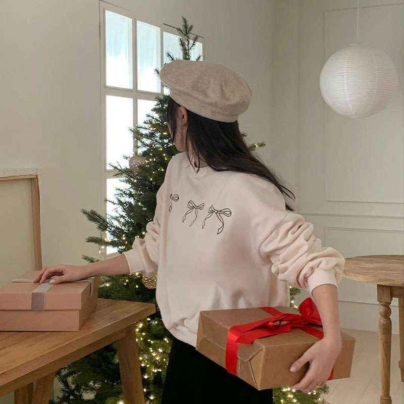 ANNAS 正韓蝴蝶結衛衣 長袖大學T 網紅穿搭 韓國蝴蝶結T 緞帶 小蝴蝶結 6