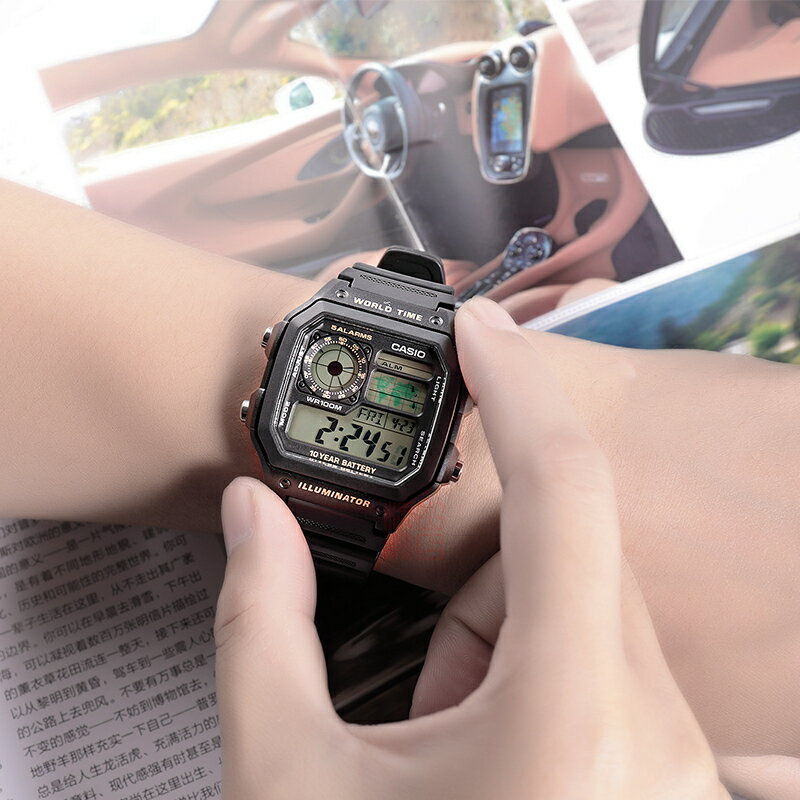 正品卡西歐CASIO手錶男運動學生防水電子表復古小方表AE-1200WH【北歐居家生活】