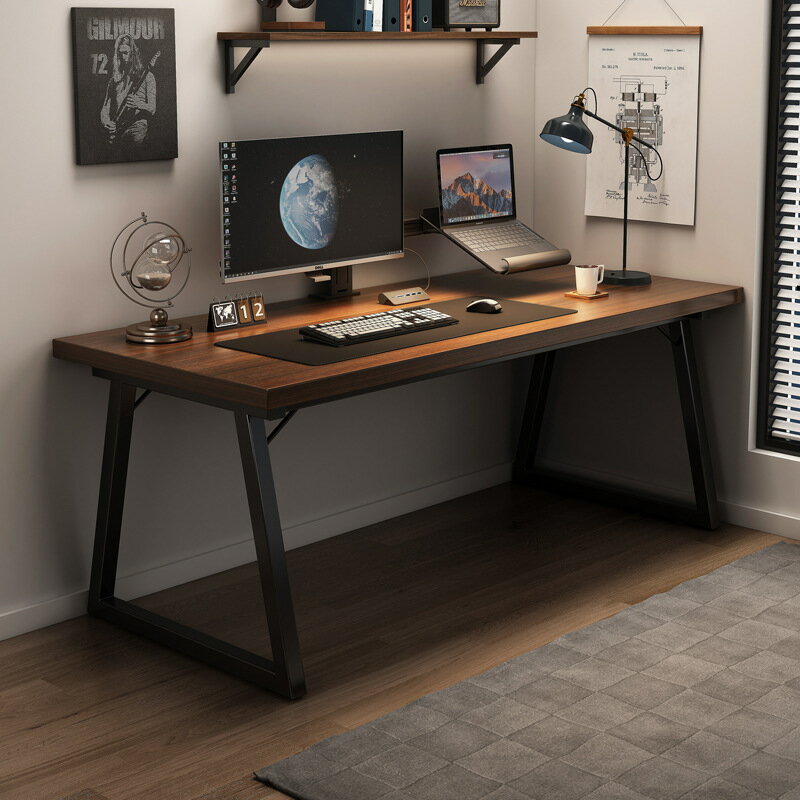實木電腦桌臺式辦公桌簡約現代家用寫字書桌輕奢雙人桌子loft長桌