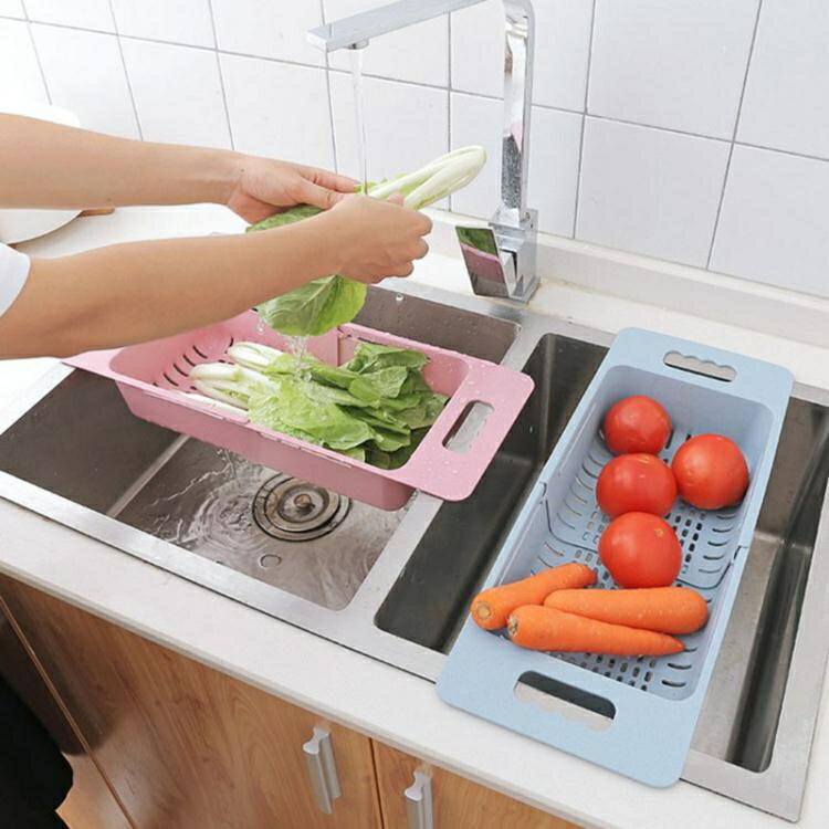 可伸縮水槽瀝水架洗水果塑料放碗筷架子家用廚房碗碟架蔬菜收納架wy