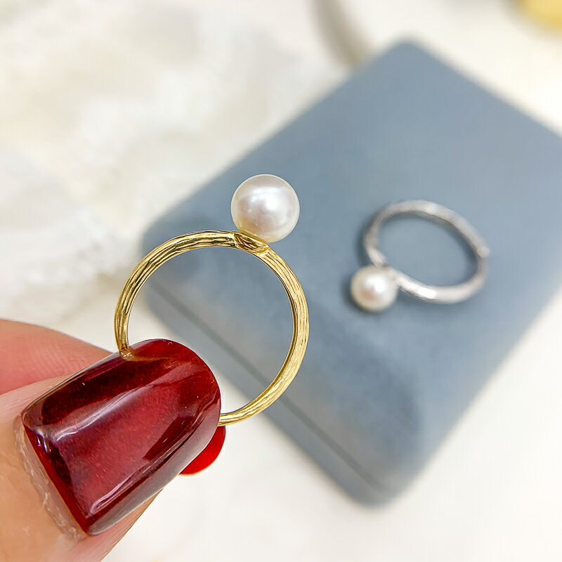 DIY配件 S925純銀簡單素戒珍珠玉石戒指空托開口可調節手飾銀托女