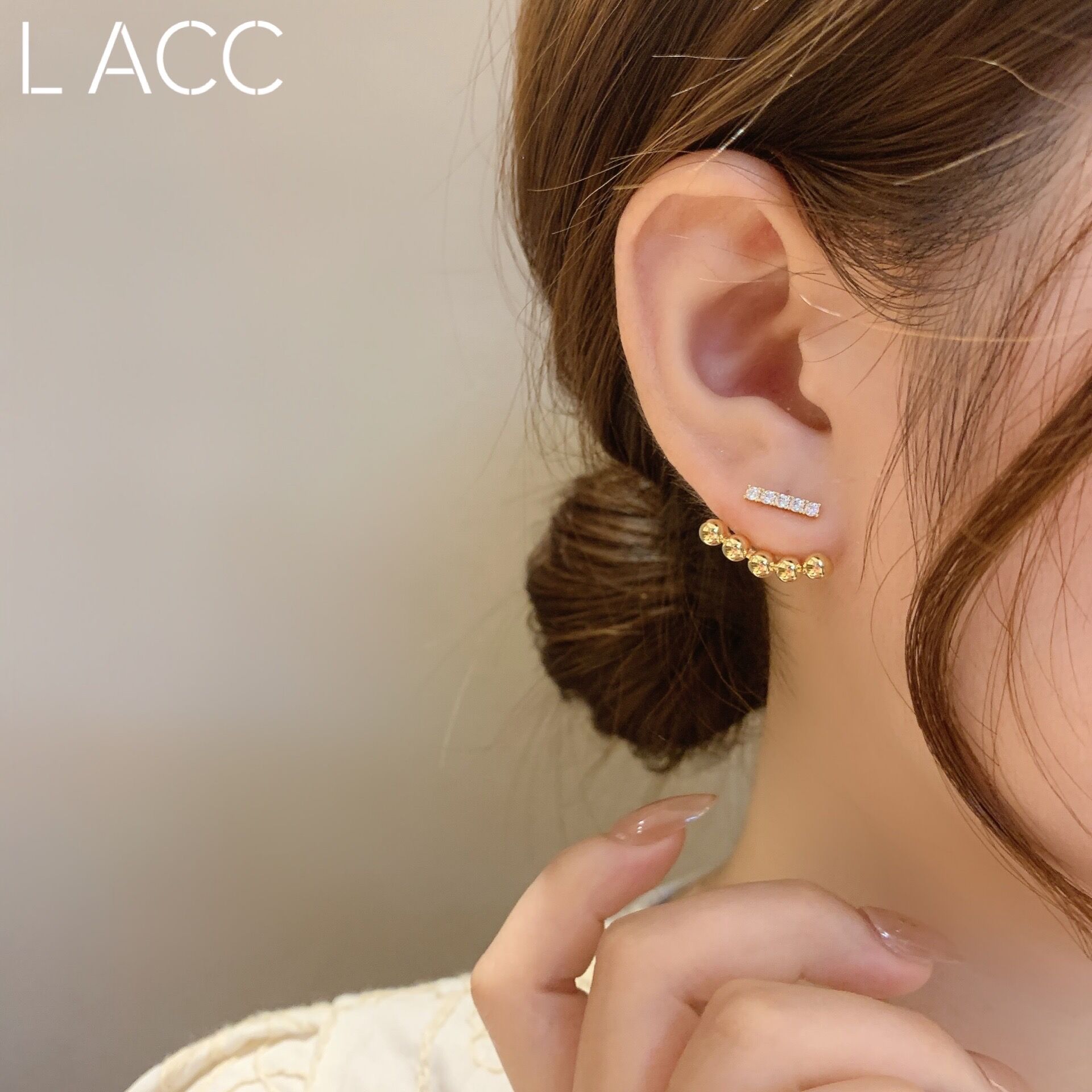 【LACC】珠珠微笑耳環2021新款潮一字水鉆耳釘耳飾女