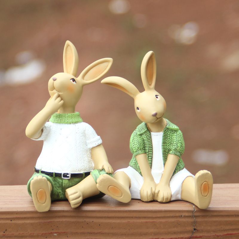 免運 兔子擺件戶外花園庭院裝飾品家居可愛仿真動物兔子樹脂工藝品擺件-快速出貨