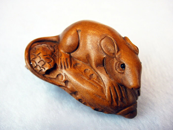 黃楊木小雕件白菜小老鼠 生肖鼠生肖手把件工藝品手玩件木雕精品