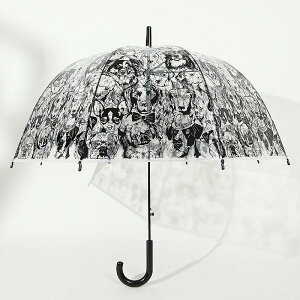 浮羽雨傘女生學生 黑色卡通狗狗拱形彎柄直桿傘英倫風自動長柄傘
