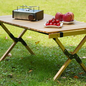 戶外野餐便攜式實木自駕遊桌折疊蛋捲桌