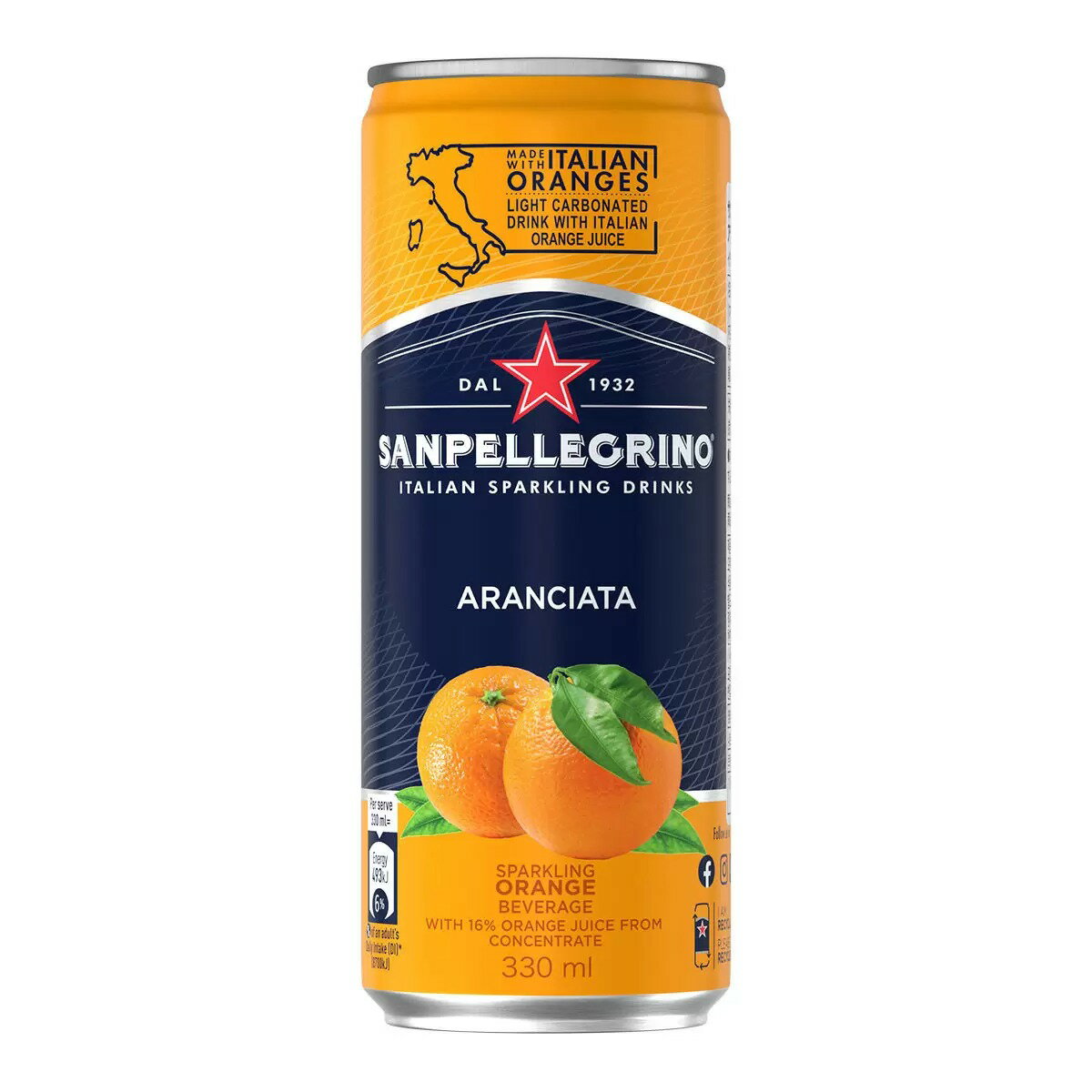【10%點數回饋】San Pellegrino 聖沛黎洛 氣泡水果飲料 甜橙口味 330毫升 X 24罐