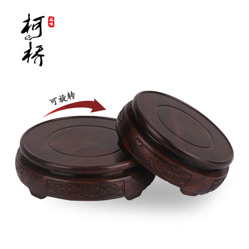 黑檀木可旋轉花瓶底座實木圓形香爐佛像石頭工藝品擺件花盆景托架
