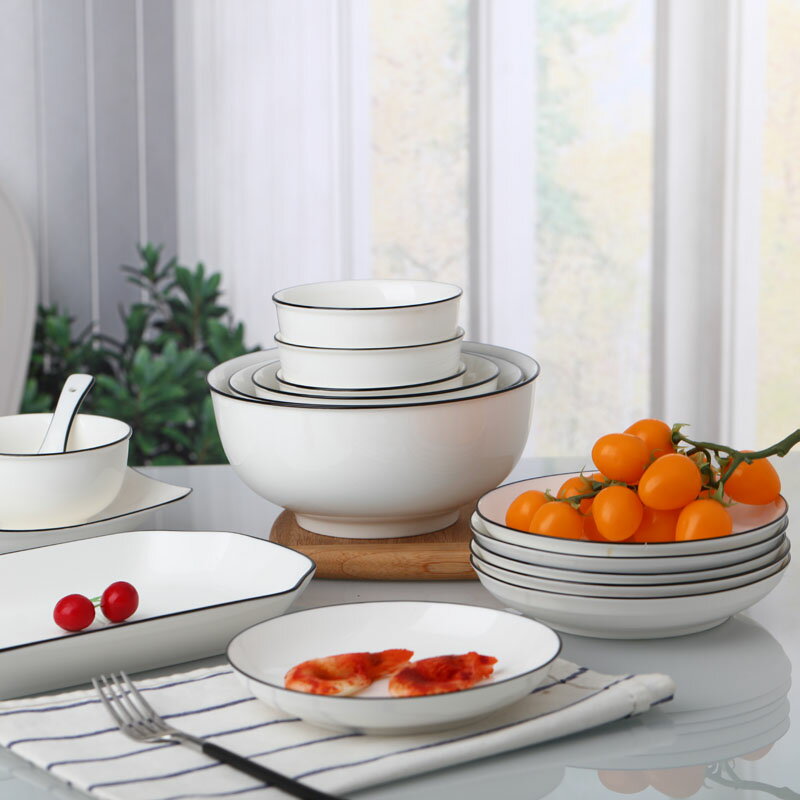 日式 陶瓷湯碗水果沙拉碗簡約ins創意網紅湯盆大號碗家用北歐餐具
