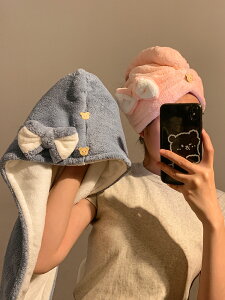 可愛蝴蝶結干發帽女高顏值雙層加厚超強吸水速干浴帽洗頭包頭毛巾