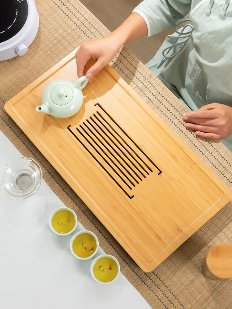 天喜茶盤家用小茶臺功夫茶具竹制托盤套裝簡約排水瀝水盤小型茶海
