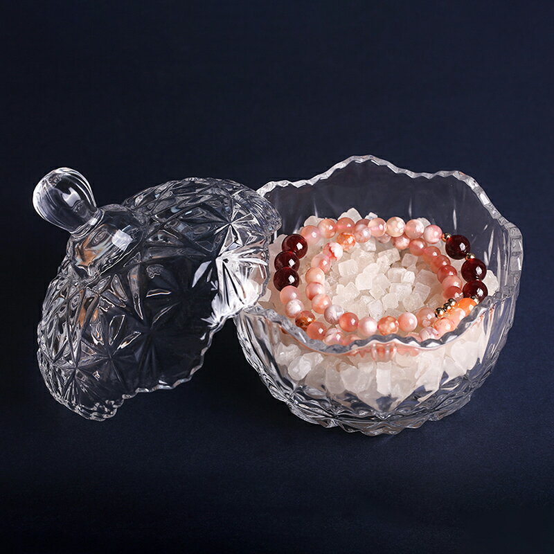 消磁碗 消磁盒 水晶碗 【水晶手鍊凈化消磁碗】白水晶消磁石器皿盒 送天然御守海鹽『ZW9912』